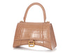 Balenciaga Small Beige Crocodile Embossed Hourglass Bag