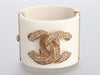 Chanel Wide Cream Resin Crystal Logo Bracelet