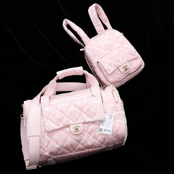 CHANEL Calfskin Quilted Large Duffle Bag Pink 105006