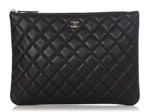 Chanel Medium Black Quilted Lambskin Classic O Case