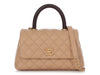 Chanel Mini Beige Quilted Caviar Coco Handle