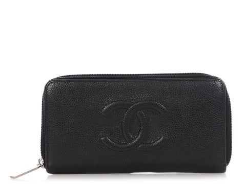 Chanel Black Caviar Long Zippered Wallet