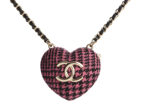 Chanel Purple and Black Tweed Heart Locket Necklace