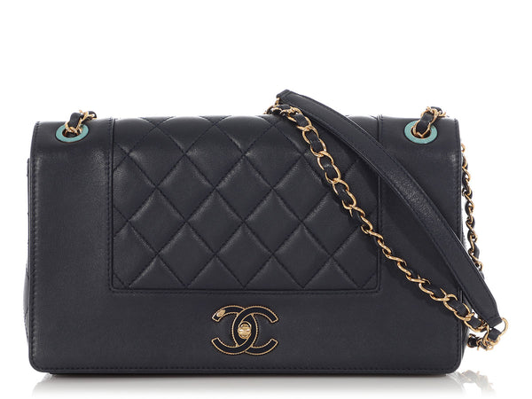 Chanel Vintage Medium Navy Part-Quilted Sheepskin
