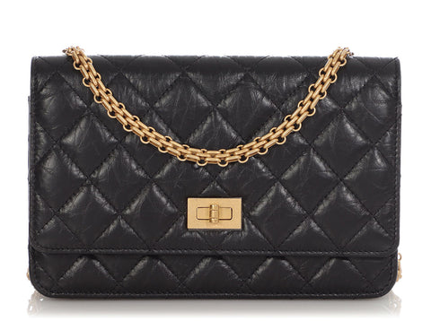 Chanel Black Distressed Leather Reissue Wallet on Chain WOC