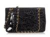 Chanel Vintage Black Perforated Patent Camellia Flap