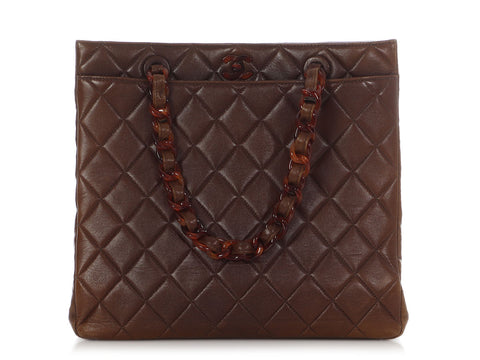 Chanel Vintage Brown Quilted Lambskin Tote