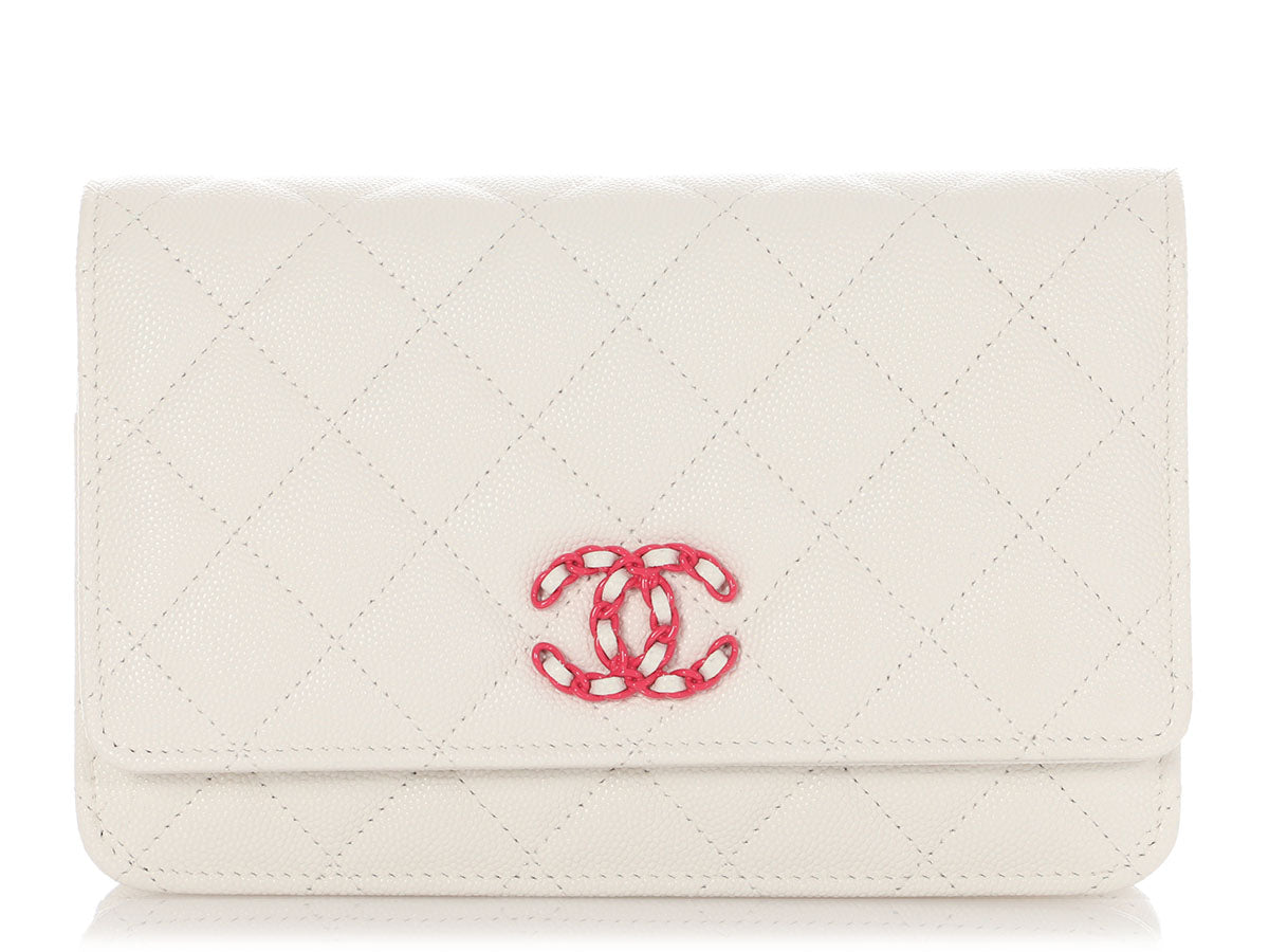Chanel White Quilted Caviar Wallet on Chain WOC