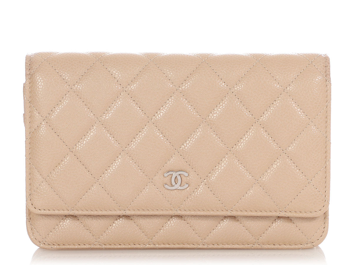 Chanel Beige Quilted Caviar Wallet On Chain WOC