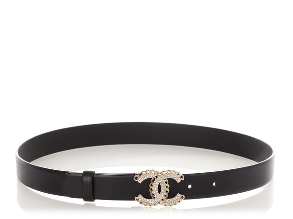 CHANEL CC Logo Belt Size 80/32 Rubber/Faux Pearl/Rhinestone