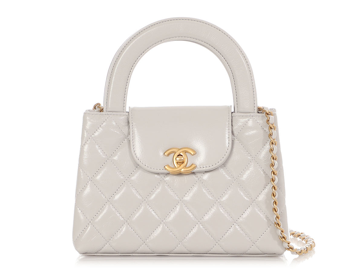 Chanel Small Light Gray Quilted Glazed Calfskin Nano Kelly