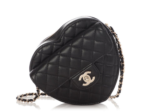 Chanel Large Black Part-Quilted Lambskin In Love Heart Crossbody