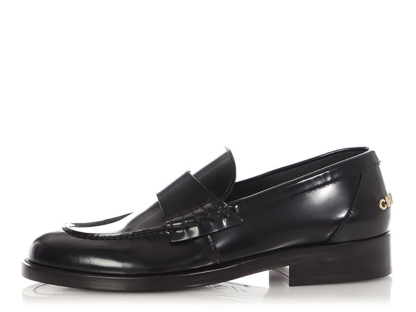 クラゲCHANELノベリティファー CHANEL Shiny Calfskin Logo Loafers 36 Black 1653940