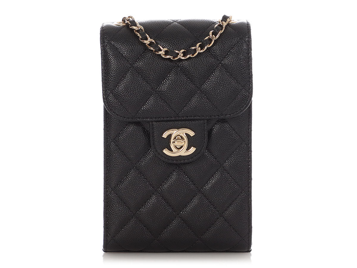 Chanel Black Quilted Caviar Classic Crossbody Phone Case