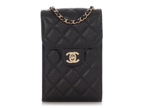 Chanel Black Quilted Caviar Classic Crossbody Phone Case