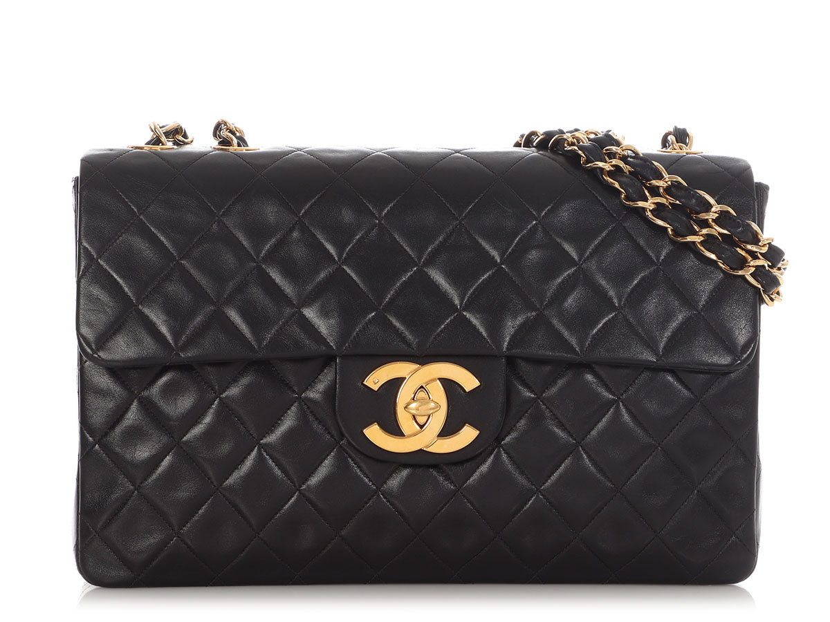 Chanel Vintage Extra Large Black Quilted Lambskin Classic Flap