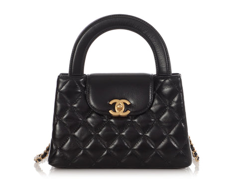 Chanel Small Black Shiny Quilted Calfskin Nano Kelly