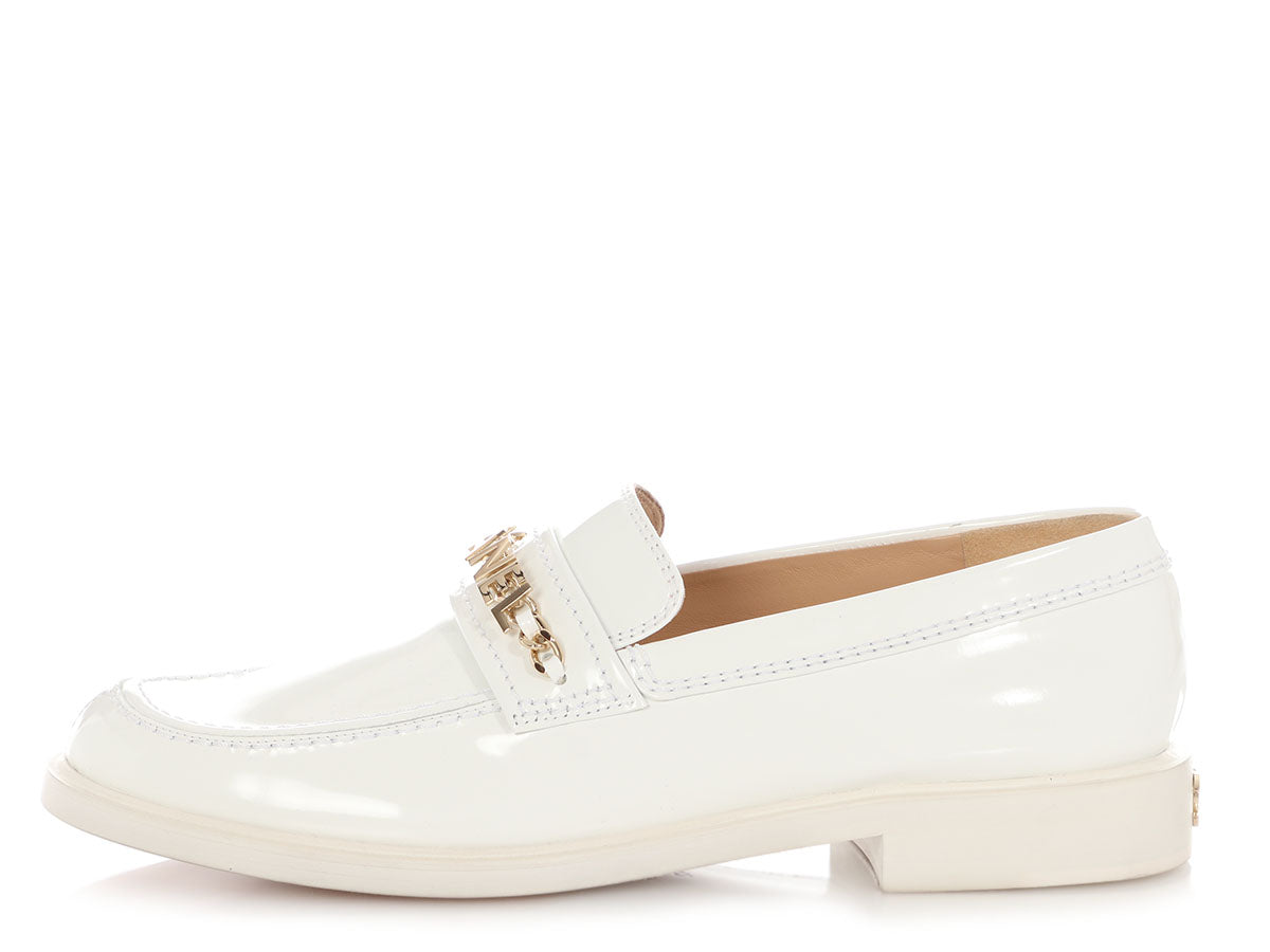 Chanel White Shiny Calfskin Loafers