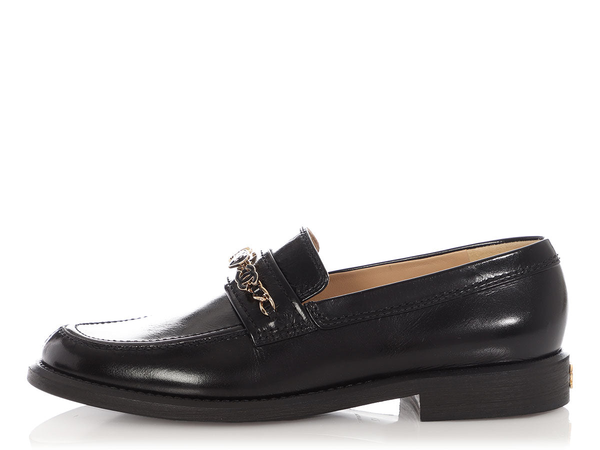Chanel Black Calfskin Charm Loafers