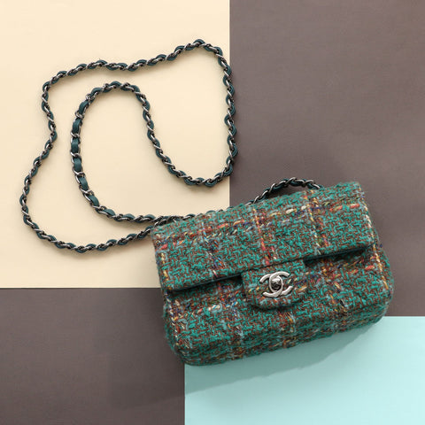 Chanel Mini Green Tweed Classic
