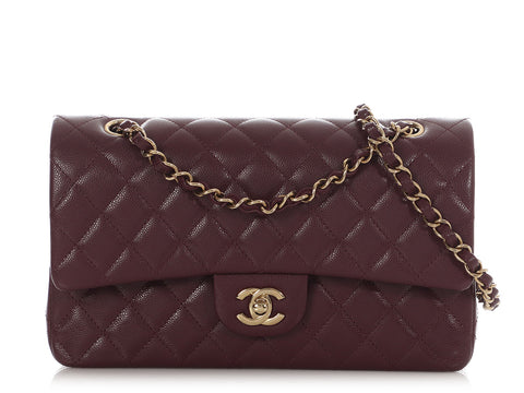 Chanel Medium/Large Burgundy Quilted Caviar Classic Double Flap