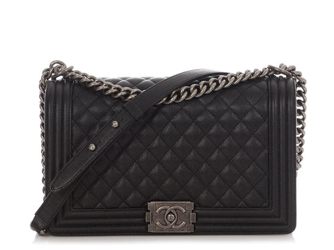 Chanel New Medium Black Quilted Caviar Boy Bag