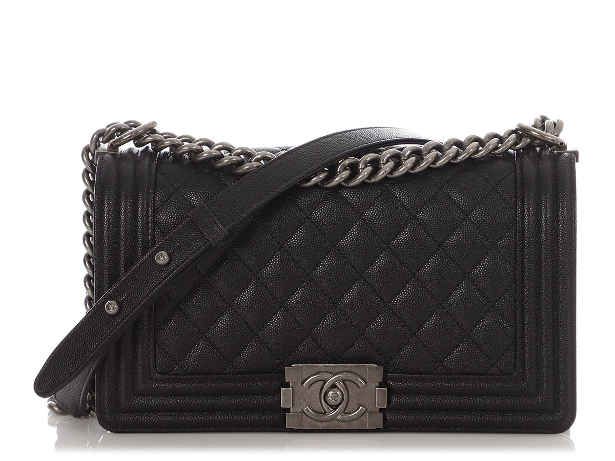 Chanel Old Medium Black Quilted Caviar Boy Bag