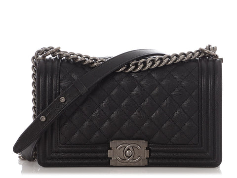 Chanel Old Medium Black Quilted Caviar Boy Bag
