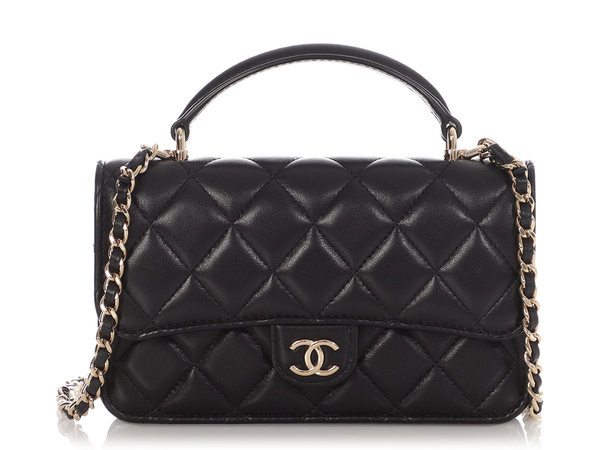 Chanel Mini Black Quilted Lambskin Top Handle Phone Holder