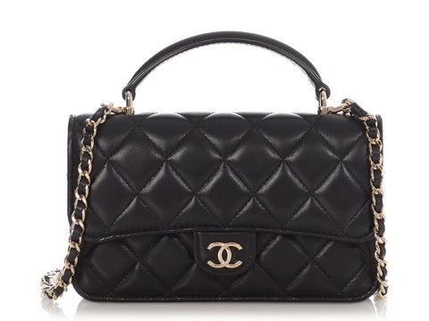 Chanel Mini Black Quilted Lambskin Top Handle Phone Holder