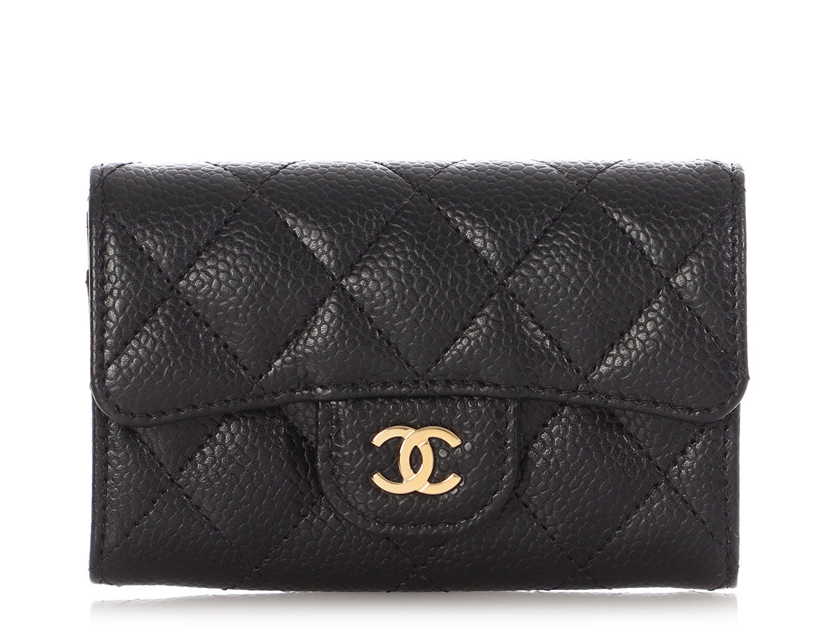 Chanel Black Quilted Caviar Flap Card Case