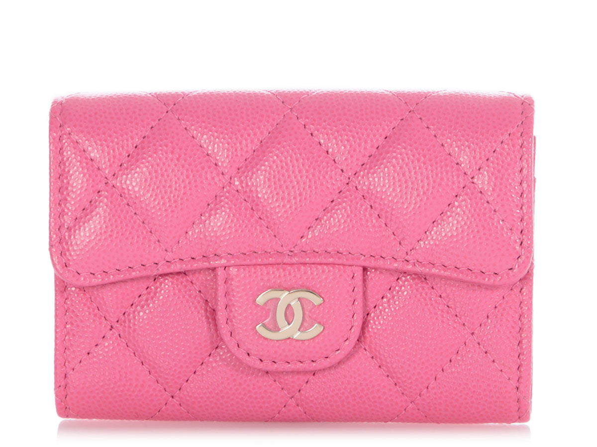 Chanel Pink Quilted Caviar Flap Card Case