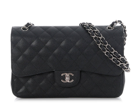 Chanel Jumbo Black Quilted Caviar Classic Double Flap