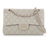 Chanel Small Light Gray Quilted Lambskin Double Flap Classic