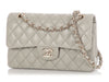 Chanel Small Light Gray Quilted Lambskin Double Flap Classic