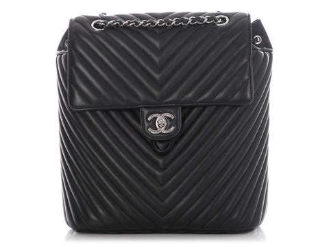 Chanel Large Black Chevron-Quilted Calfskin Urban Spirit Backpack