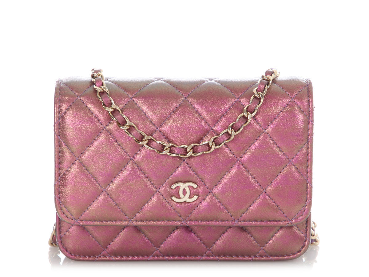 Chanel Mini Iridescent Pink Quilted Calfskin Wallet on Chain