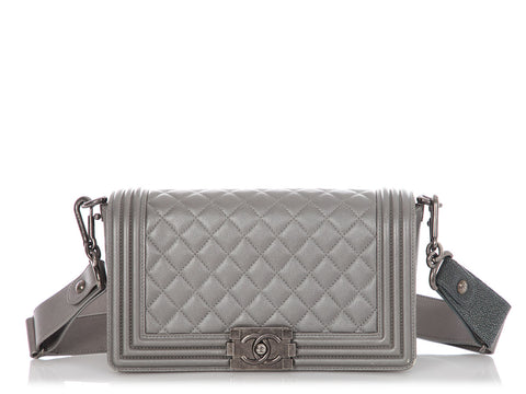 Chanel Old Medium Pewter Quilted Lambskin Boy Bag
