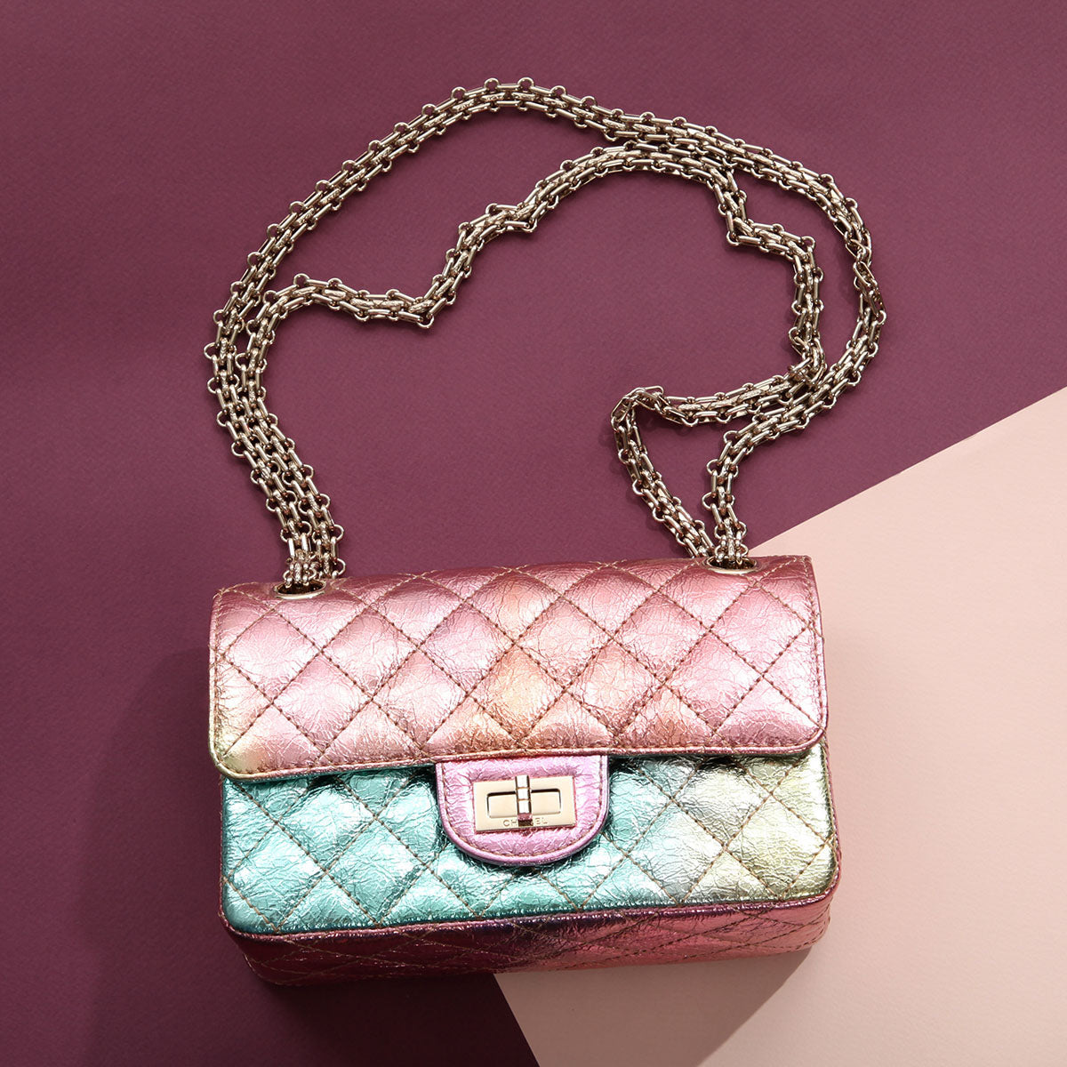 Chanel Mini Rainbow Quilted Metallic Calfskin Reissue