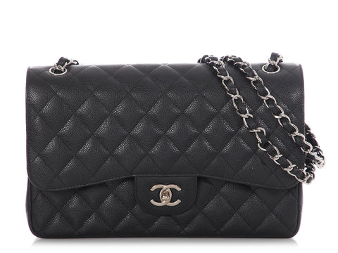 Chanel Jumbo Black Quilted Caviar Classic Double Flap