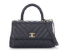 Chanel Mini Navy Chevron-Quilted Caviar and Lizard Coco Handle