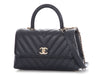 Chanel Mini Navy Chevron-Quilted Caviar and Lizard Coco Handle