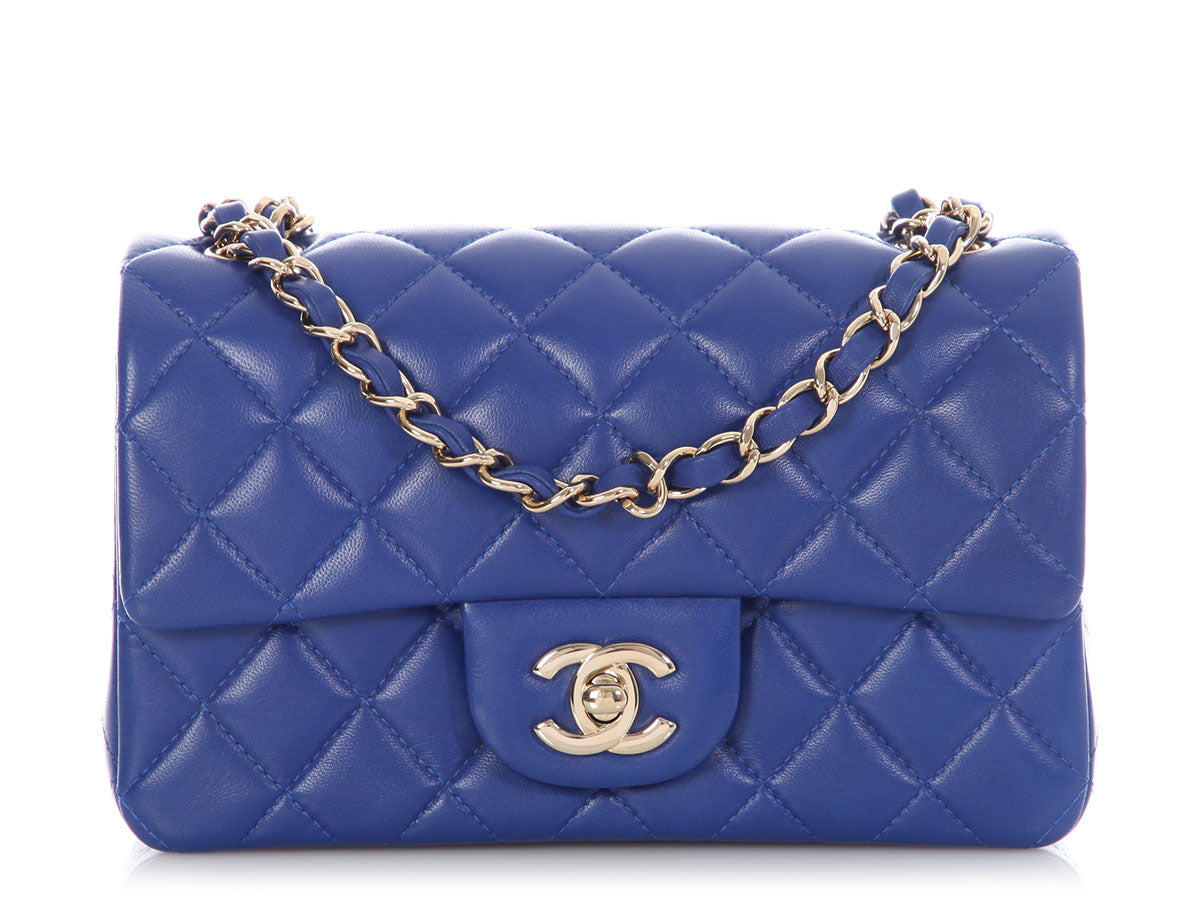Chanel Mini Blue Quilted Lambskin Rectangular Classic