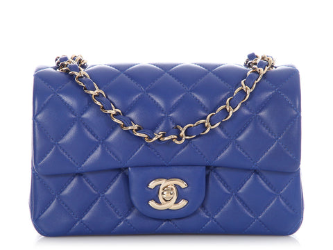 Chanel Mini Blue Quilted Lambskin Rectangular Classic