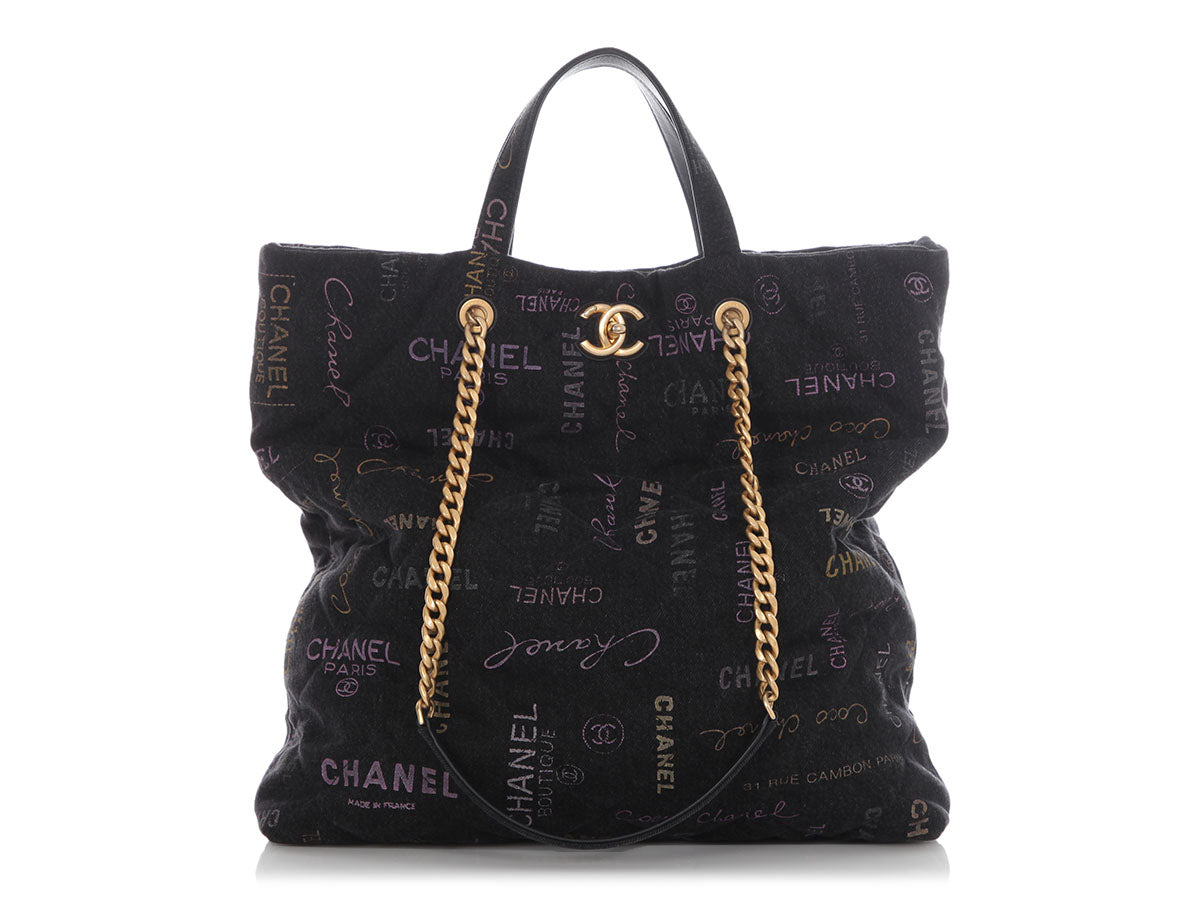 Chanel Black Quilted Denim Mood Tote
