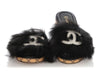 Chanel 2022 Black Fur Slides