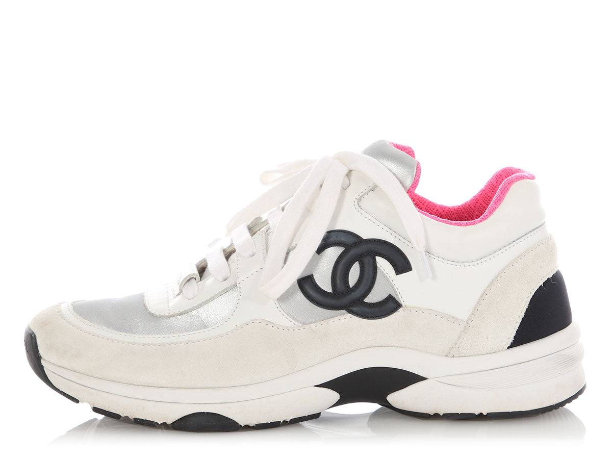 Chanel Silver and Pink CC Sneakers