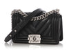 Chanel Small Black Chevron-Quilted Caviar Boy Bag