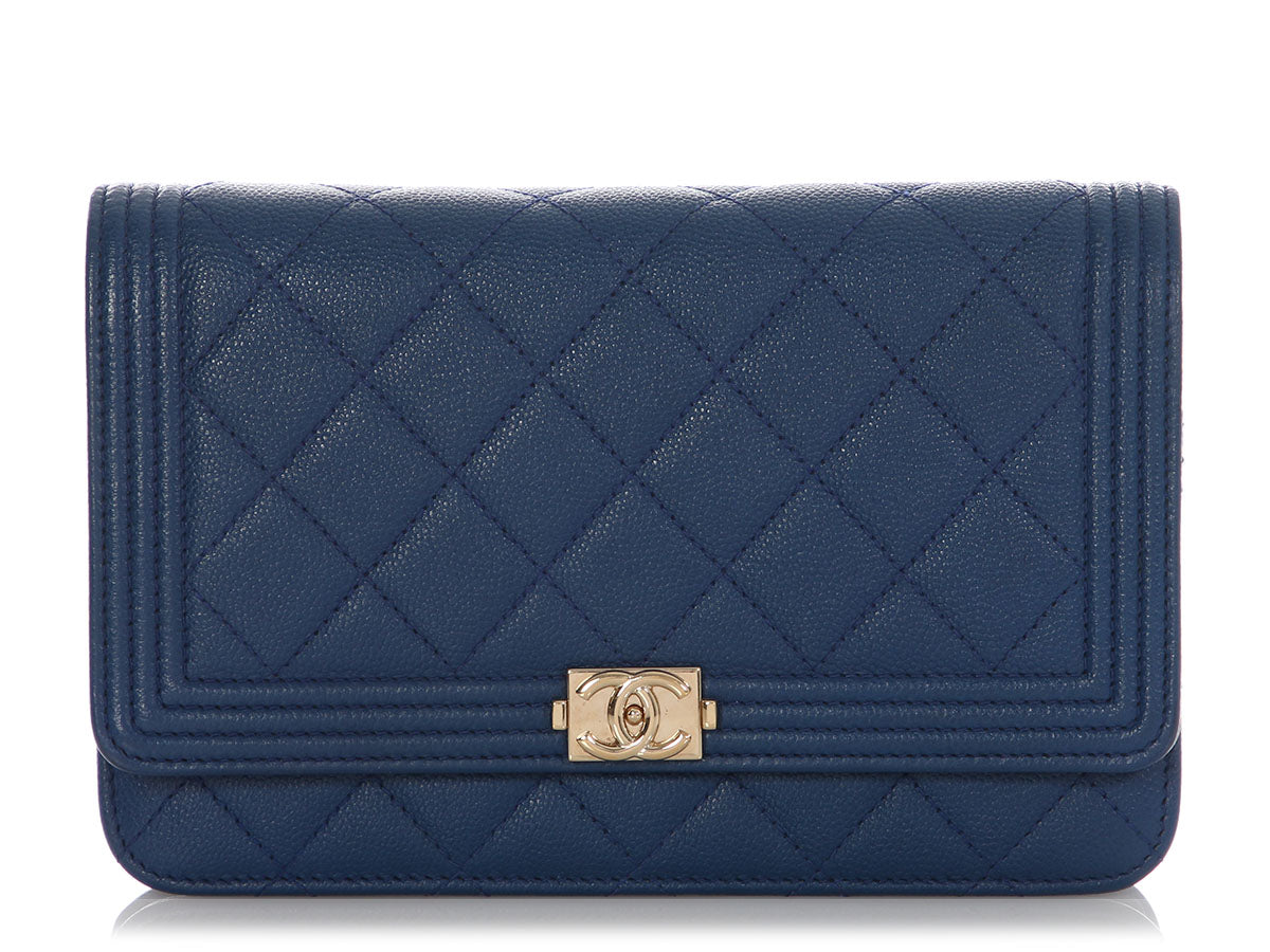 Chanel Blue Quilted Caviar Boy Wallet on Chain