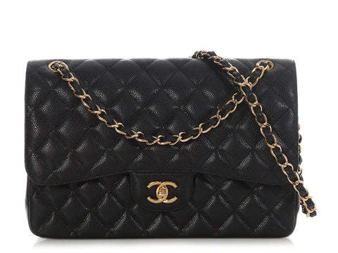 Chanel Jumbo Black Quilted Caviar Classic Double Flap